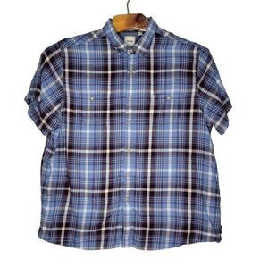 ROWM Blue Plaid Short Sleeve Button-Down Shirt XXL 100% Cotton Madagascar